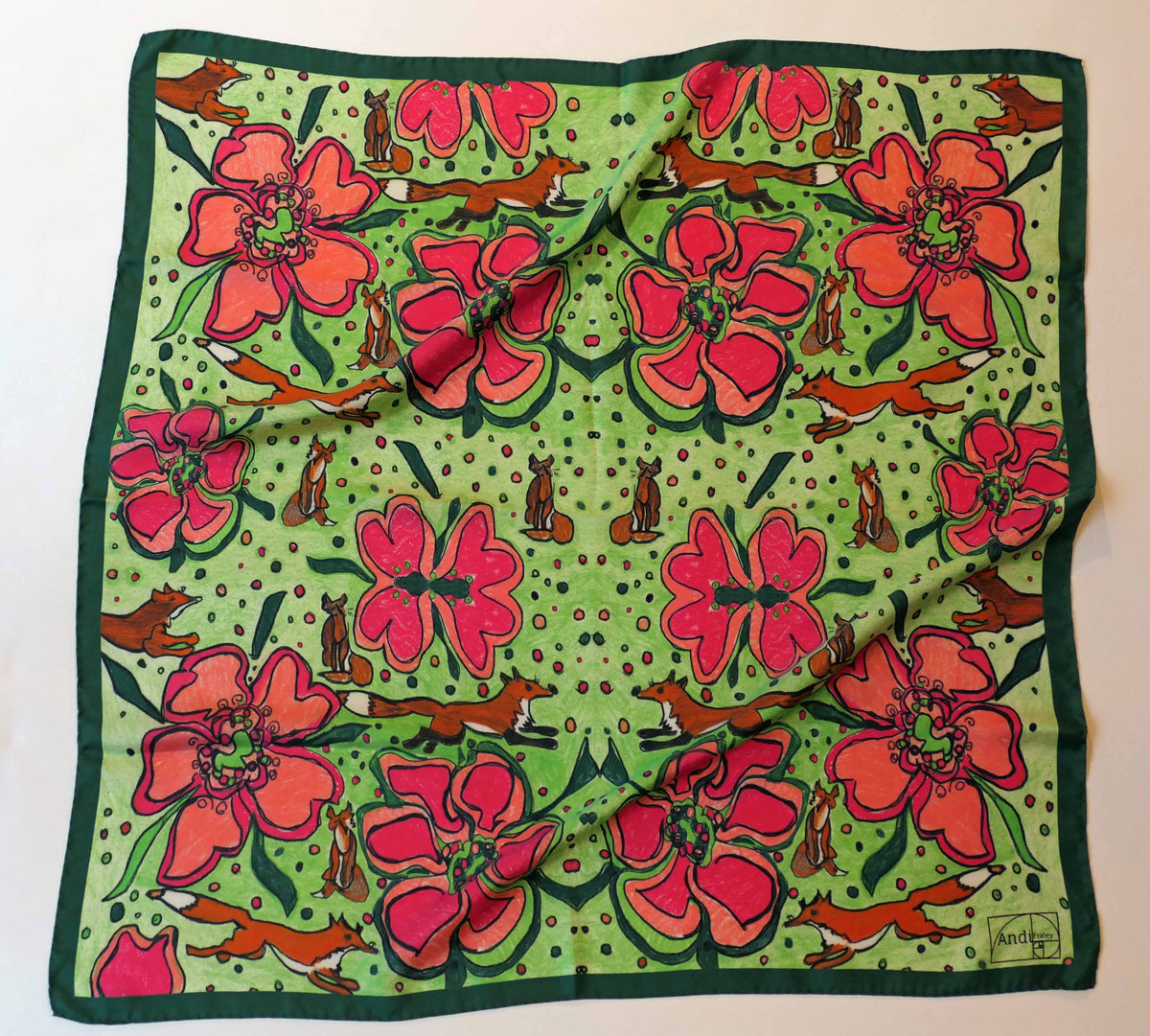 35 x 35 inch square 100% Silk Twill Fox Scarf Set