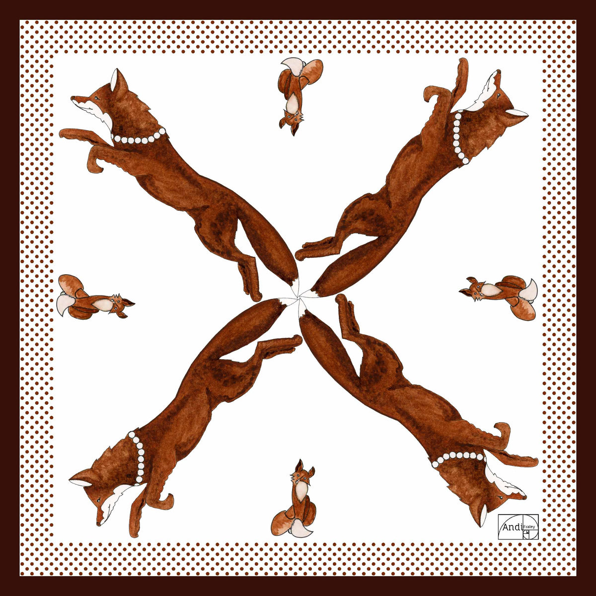35 x 35 inch square 100% Italian Silk Twill Racing Fox with Pearls