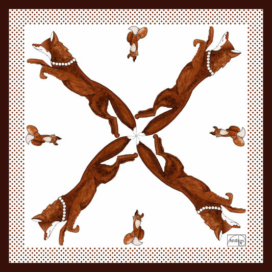 25 x 25 inch square 100% Cotton Racing Fox with Pearls